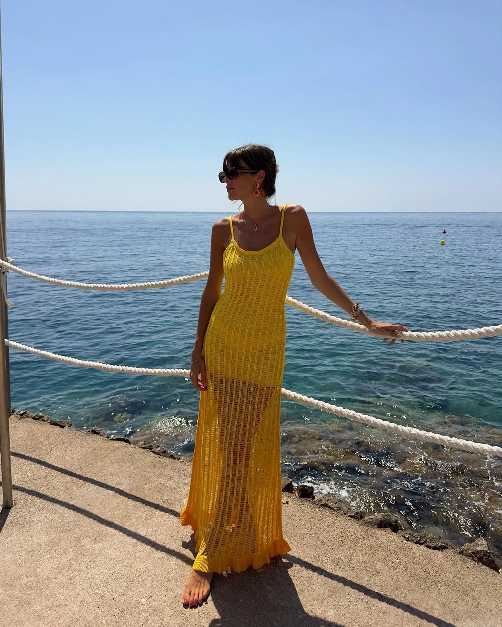 Women's Yellow Knitted Long Dress – Elegant Summer Sleeveless Bodycon