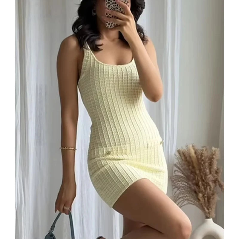 Knitted Short Bodycon Mini Dress for Women – Backless Summer Beach Outfit"