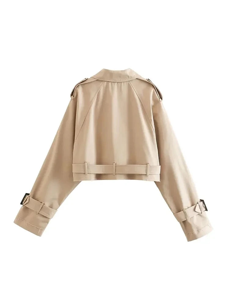 Cropped Trench Jacket – Women’s Vintage Double-Breasted Spring Coat