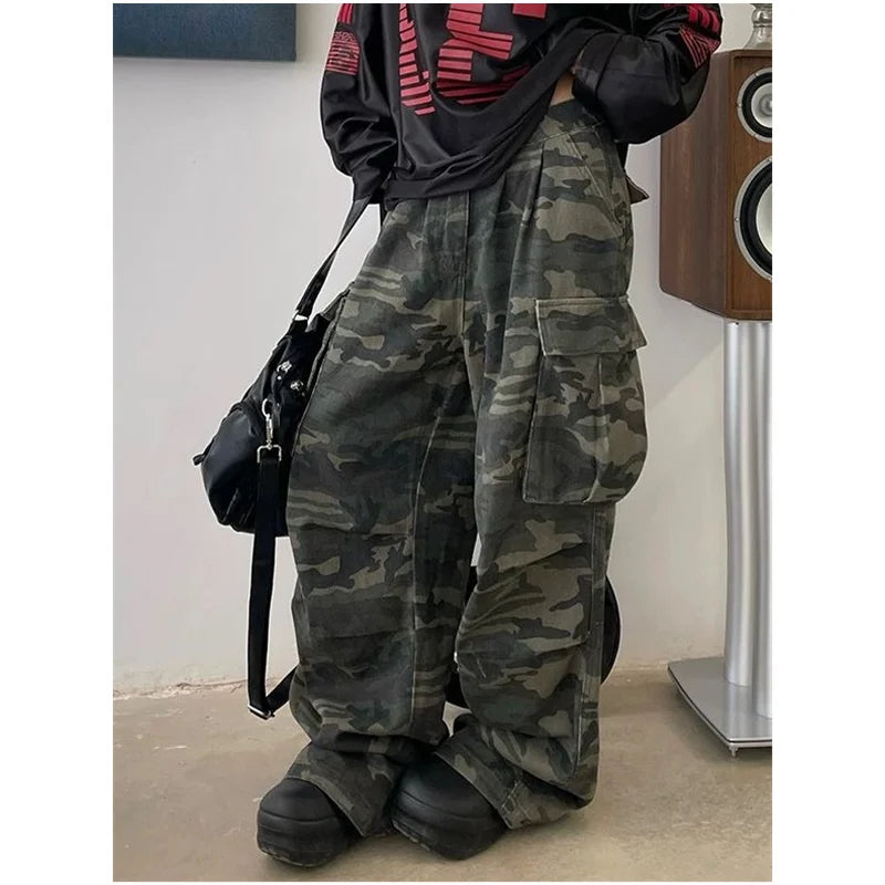 Military Green Women’s High Waist Vintage Straight Baggy Jeans