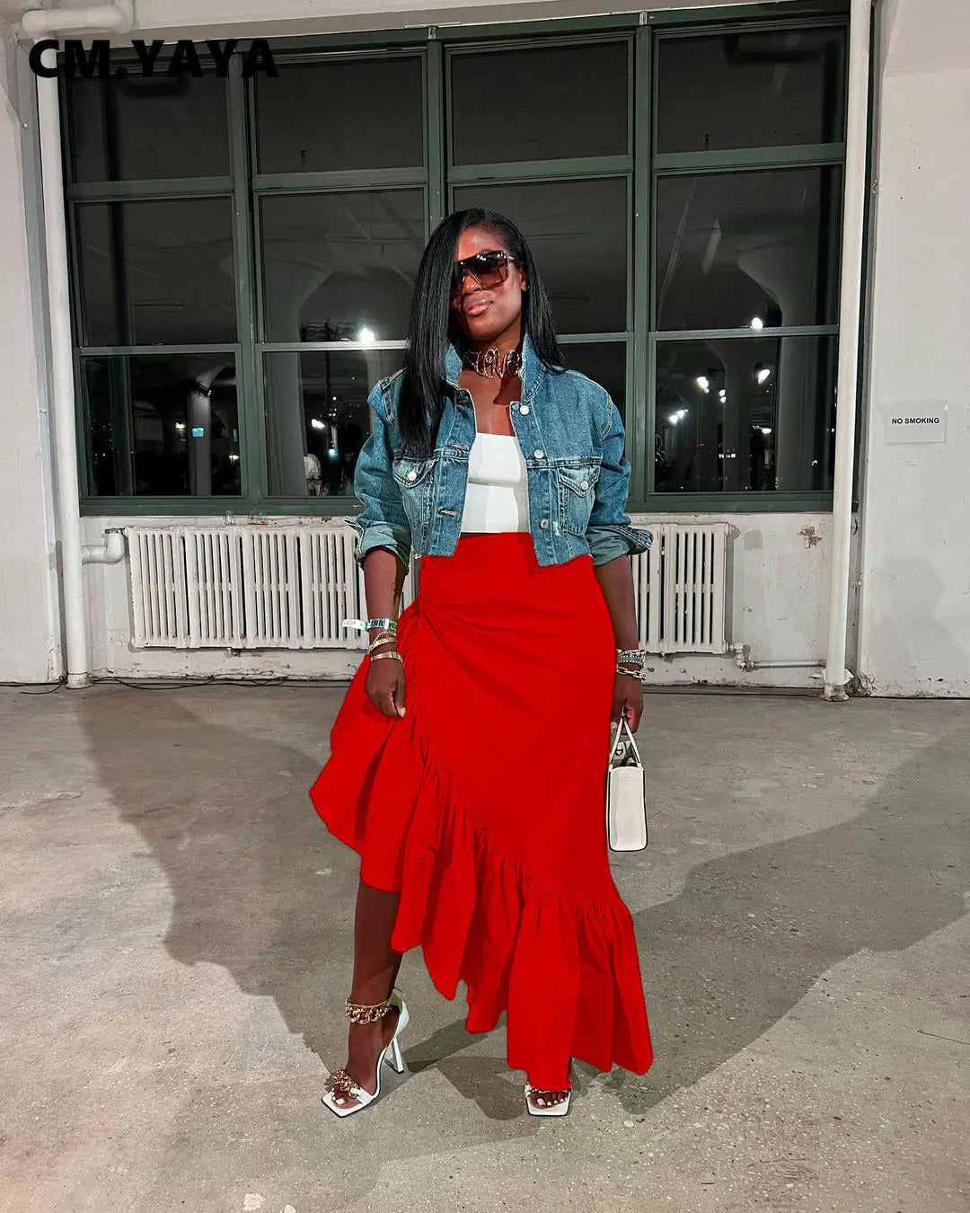 Asymmetrical Ruffle Hem Maxi Skirt – Women’s High Waist Streetwear