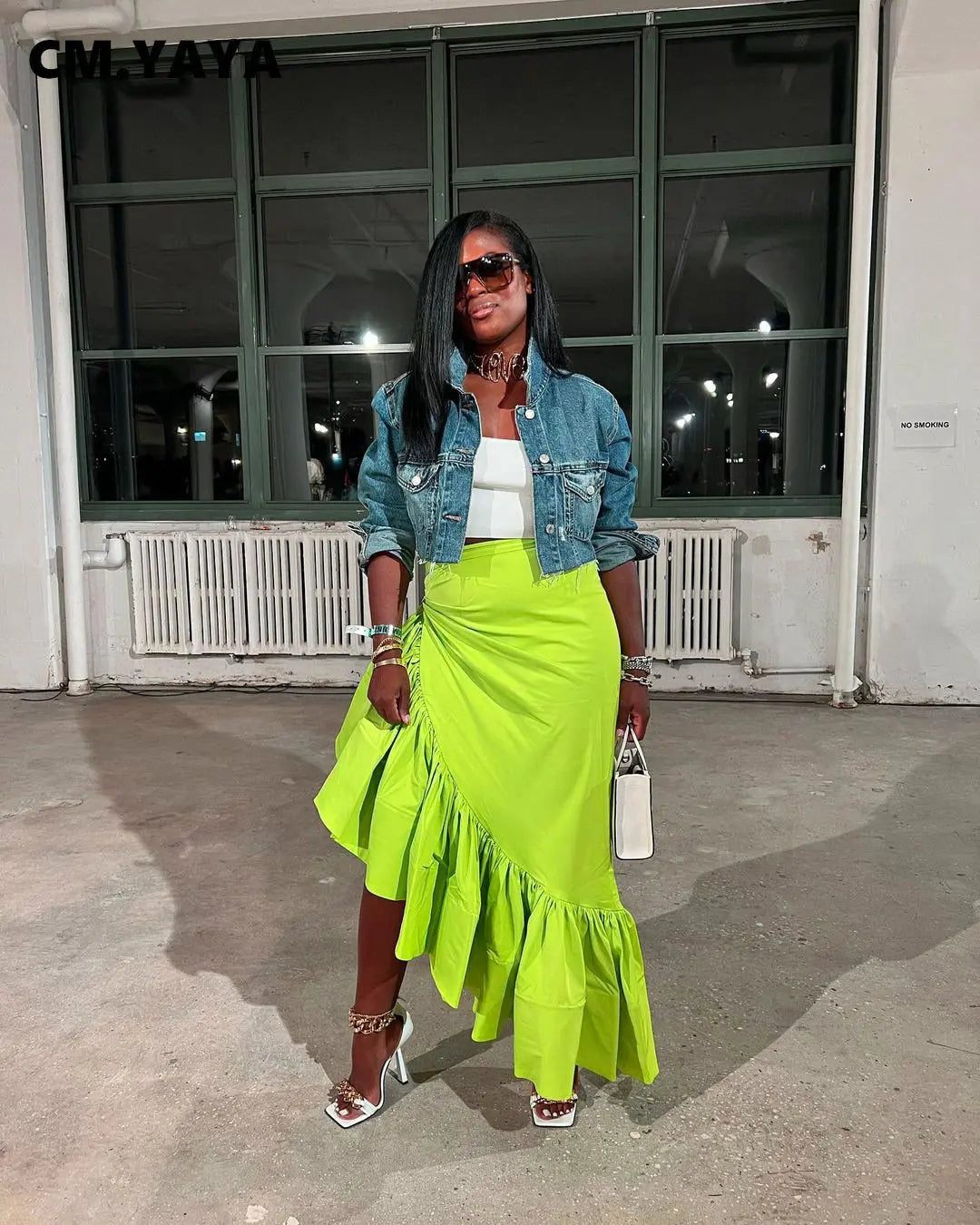Asymmetrical Ruffle Hem Maxi Skirt – Women’s High Waist Streetwear