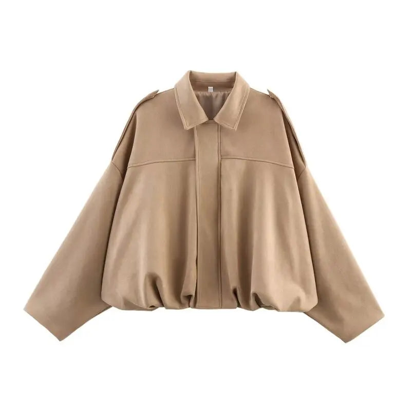 Women’s Velvet-Feel Pilot Jacket – Loose Fit Casual Outerwear