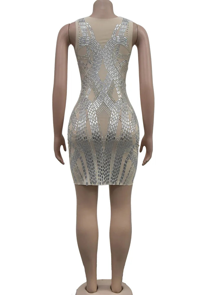 Luxury Crystal Evening Dress for Women – Sleeveless O-Neck Birthday & Party Gown