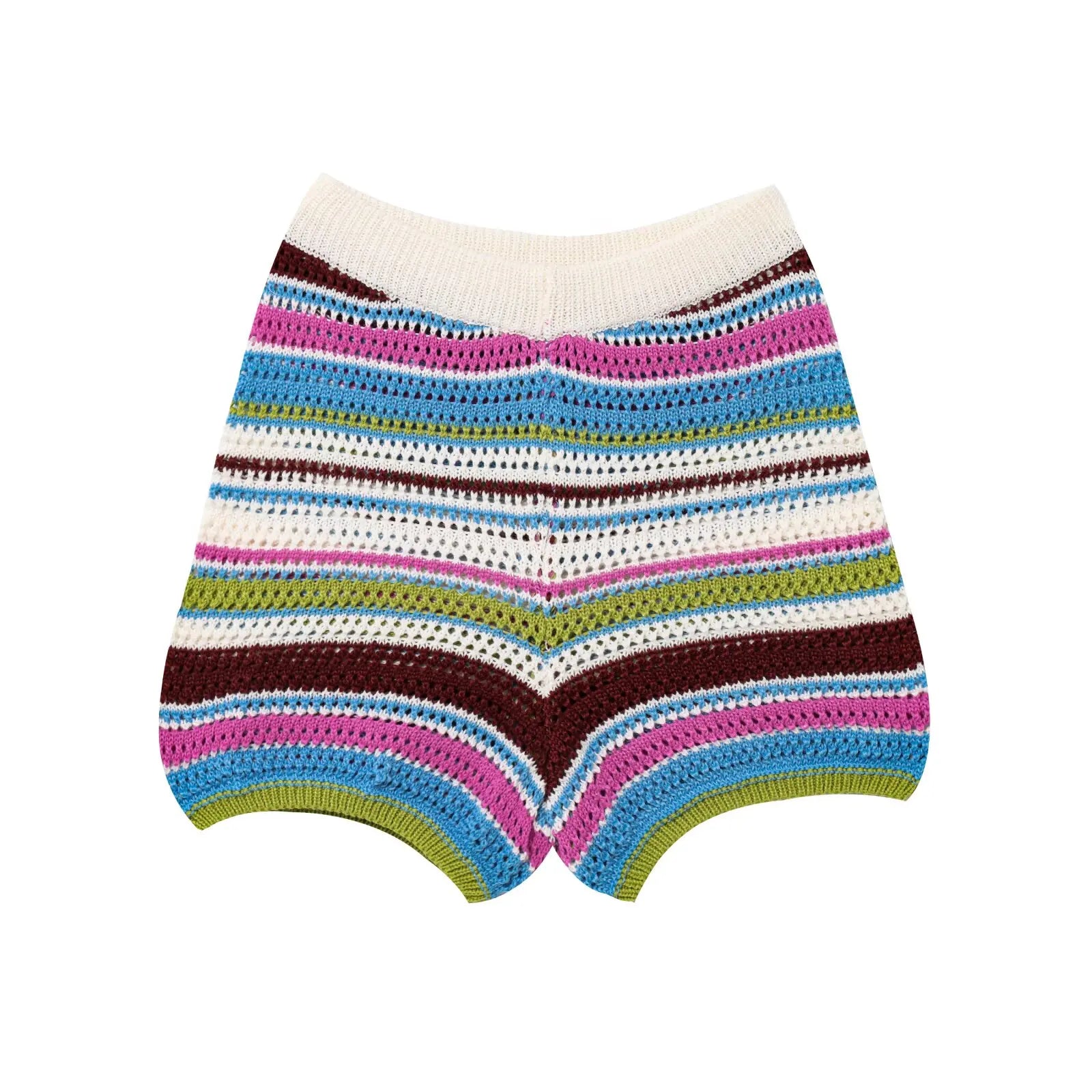 Women’s 2-Piece Set – Polo Collar Knitted Sweater & Striped Shorts