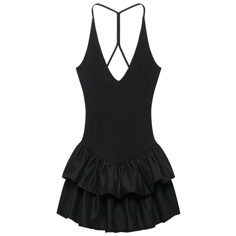 Pink Mini Dress – V-Neck Ruffle Hem A-Line Summer Party Wear