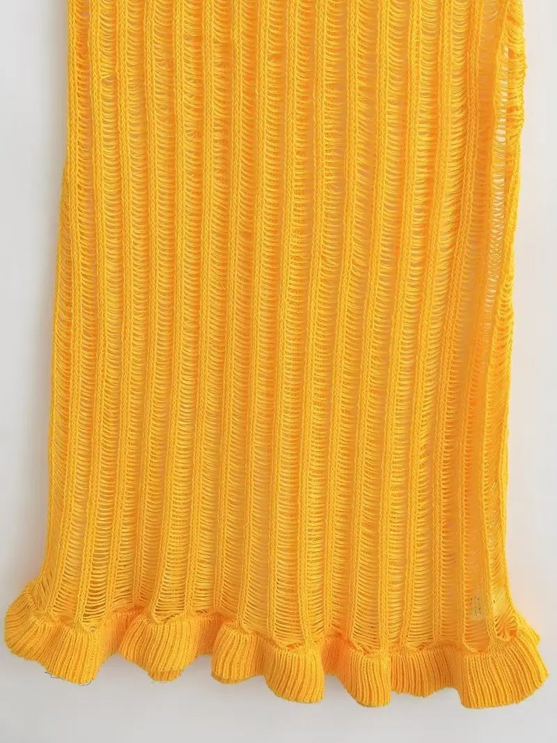 Women's Yellow Knitted Long Dress – Elegant Summer Sleeveless Bodycon