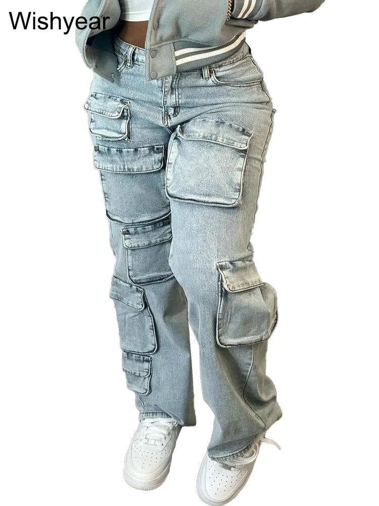 Stay Comfortable and Stylish with These Multi-Pocket Denim Cargo Sweatpants