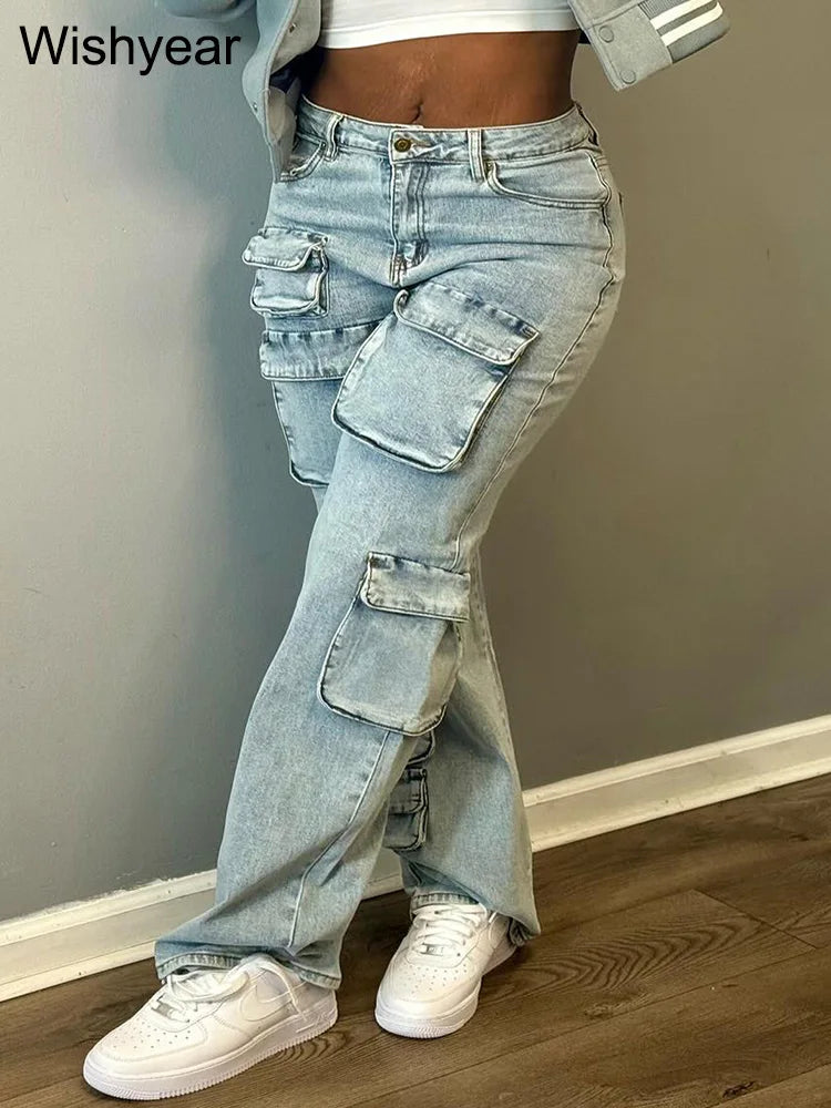 Stay Comfortable and Stylish with These Multi-Pocket Denim Cargo Sweatpants