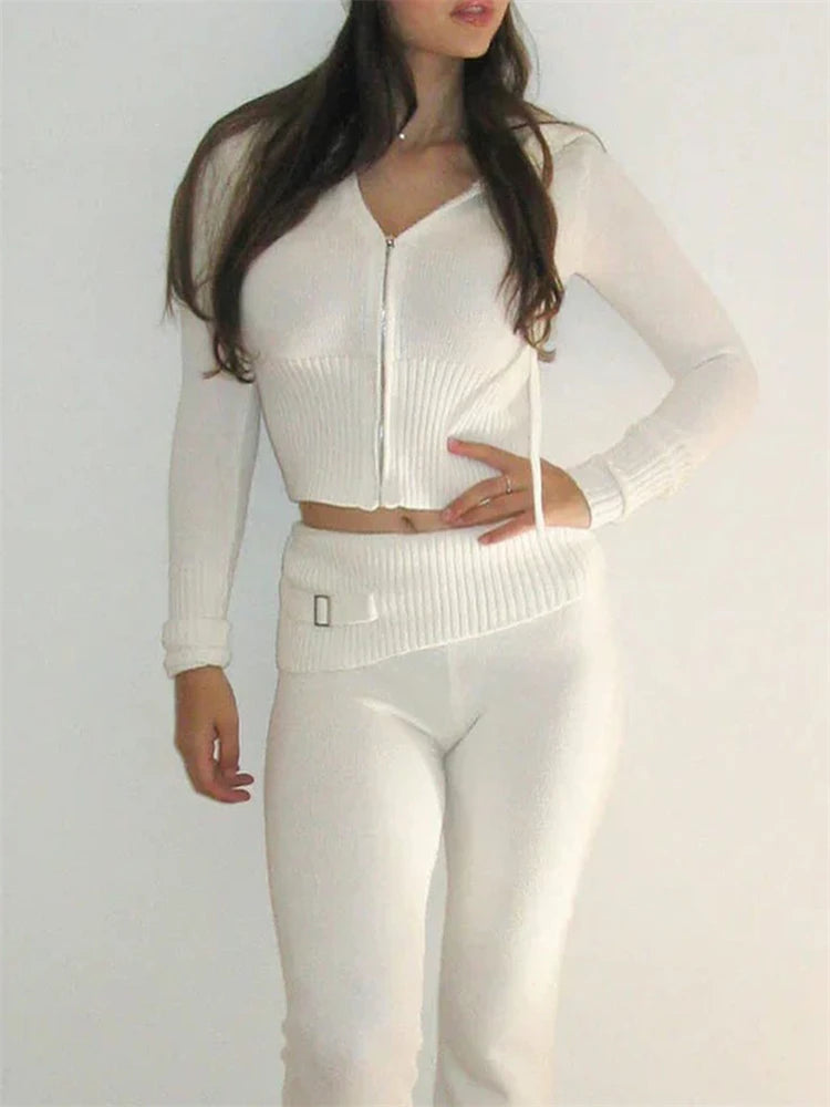 Tossy Knit 2-Piece Women’s Tracksuit – Crop Hoodie & Trousers Set