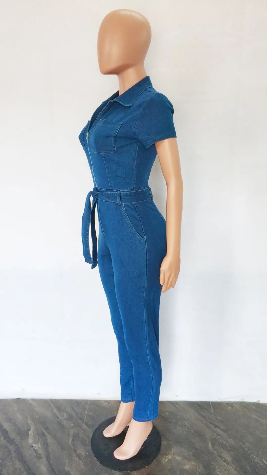 High Street Women’s Denim Jumpsuit – Sexy Turn-Down Collar Elegant Jean Romper for Casual & Party Wear