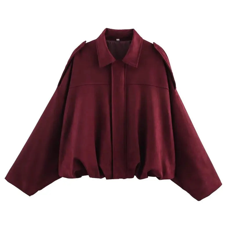 Women’s Velvet-Feel Pilot Jacket – Loose Fit Casual Outerwear
