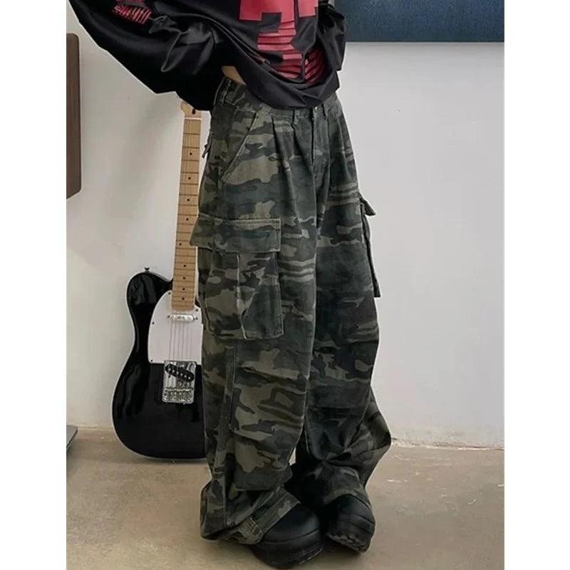 Military Green Women’s High Waist Vintage Straight Baggy Jeans