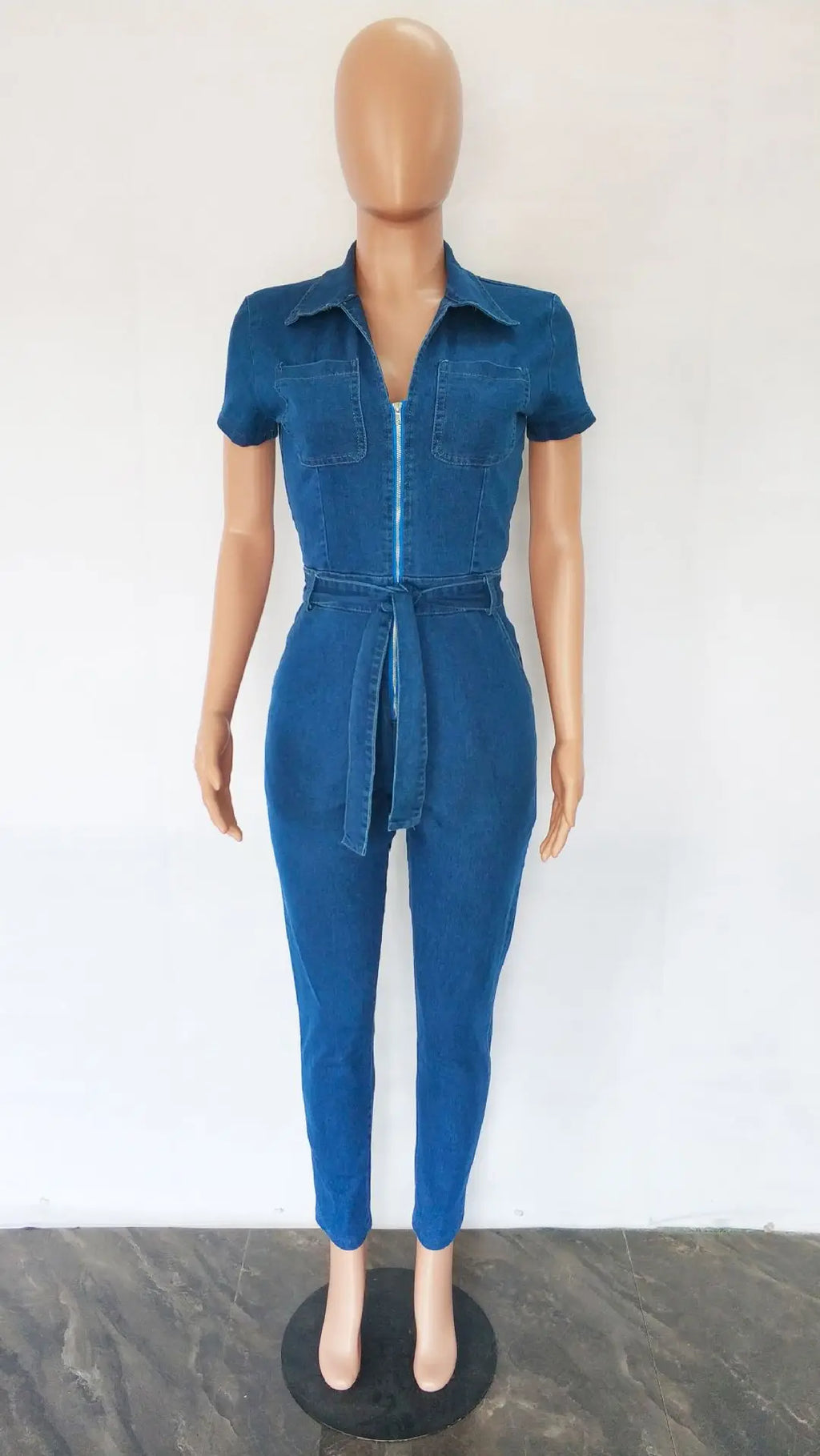 High Street Women’s Denim Jumpsuit – Sexy Turn-Down Collar Elegant Jean Romper for Casual & Party Wear