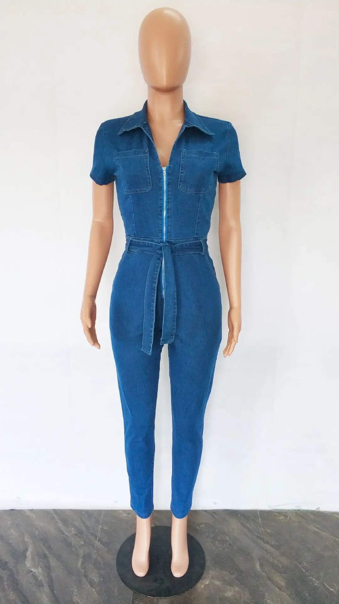 High Street Women’s Denim Jumpsuit – Sexy Turn-Down Collar Elegant Jean Romper for Casual & Party Wear
