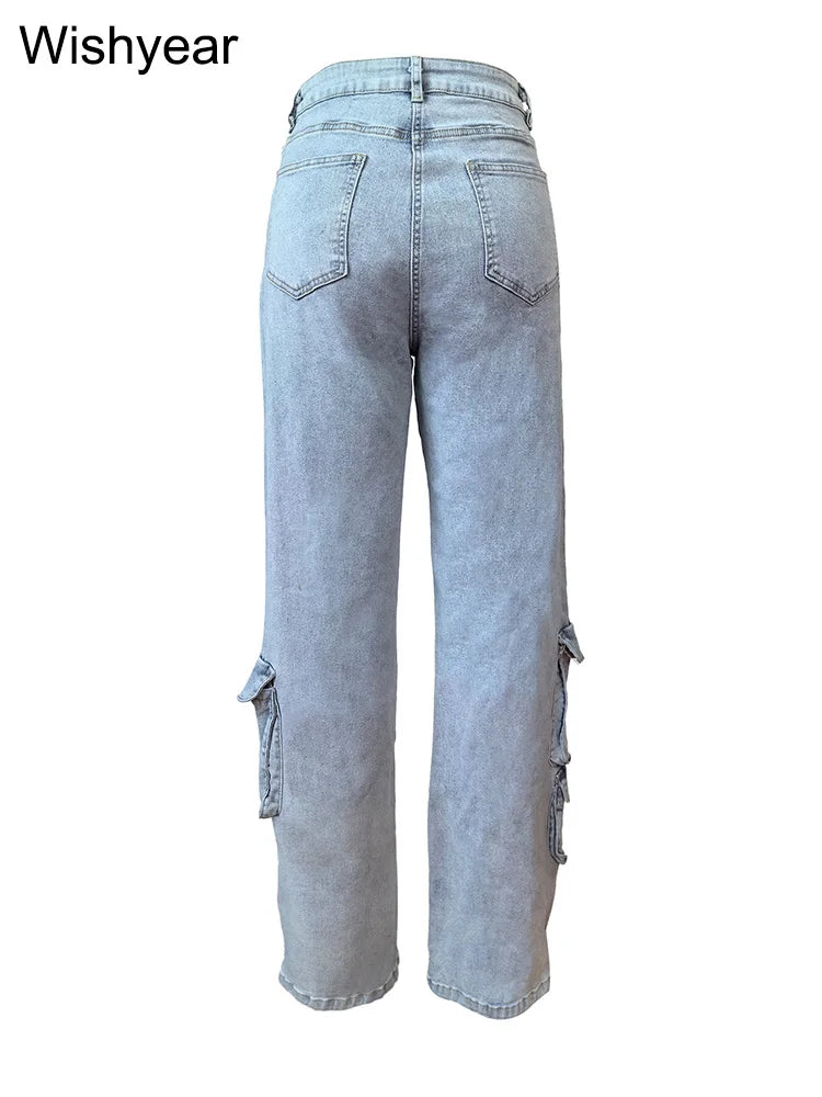 Stay Comfortable and Stylish with These Multi-Pocket Denim Cargo Sweatpants