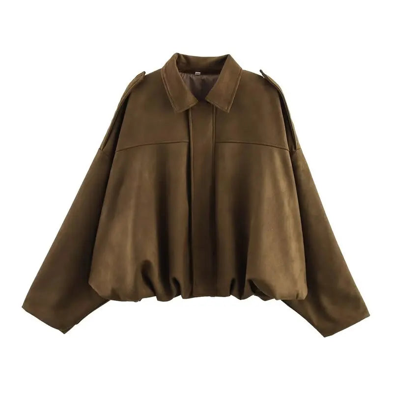 Women’s Velvet-Feel Pilot Jacket – Loose Fit Casual Outerwear