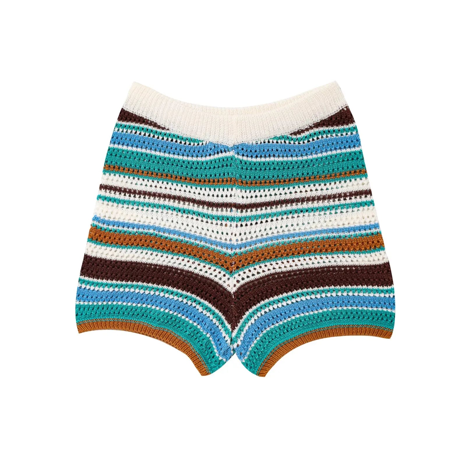 Women’s 2-Piece Set – Polo Collar Knitted Sweater & Striped Shorts