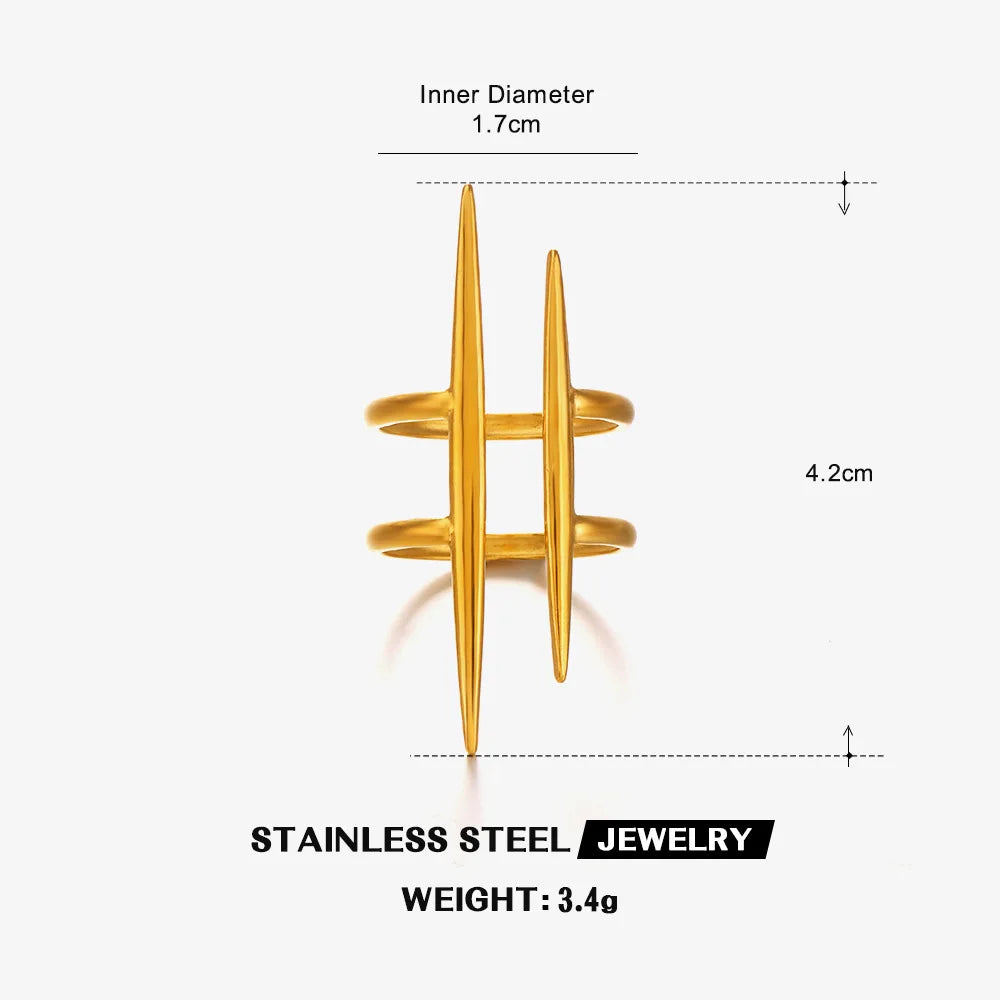 18K Gold Plated Stainless Steel Open Ring – Vintage Double Line Hollow Design