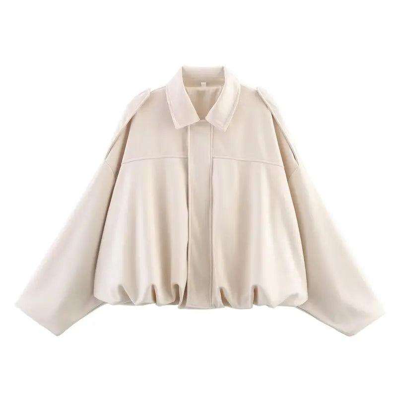 Women’s Velvet-Feel Pilot Jacket – Loose Fit Casual Outerwear