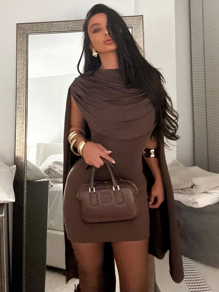 Elegant Ruched Patchwork Bodycon Dress – Sleeveless O-Neck Shawl Style for Women