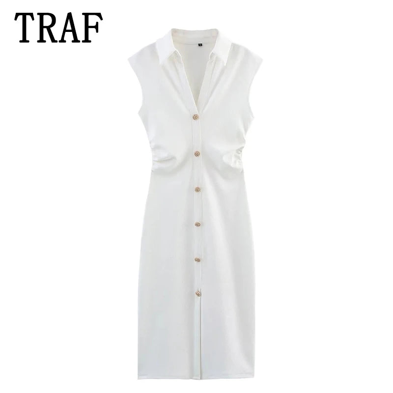 Ruched Sleeveless Long Shirt Dress – Women's Summer Elegance
