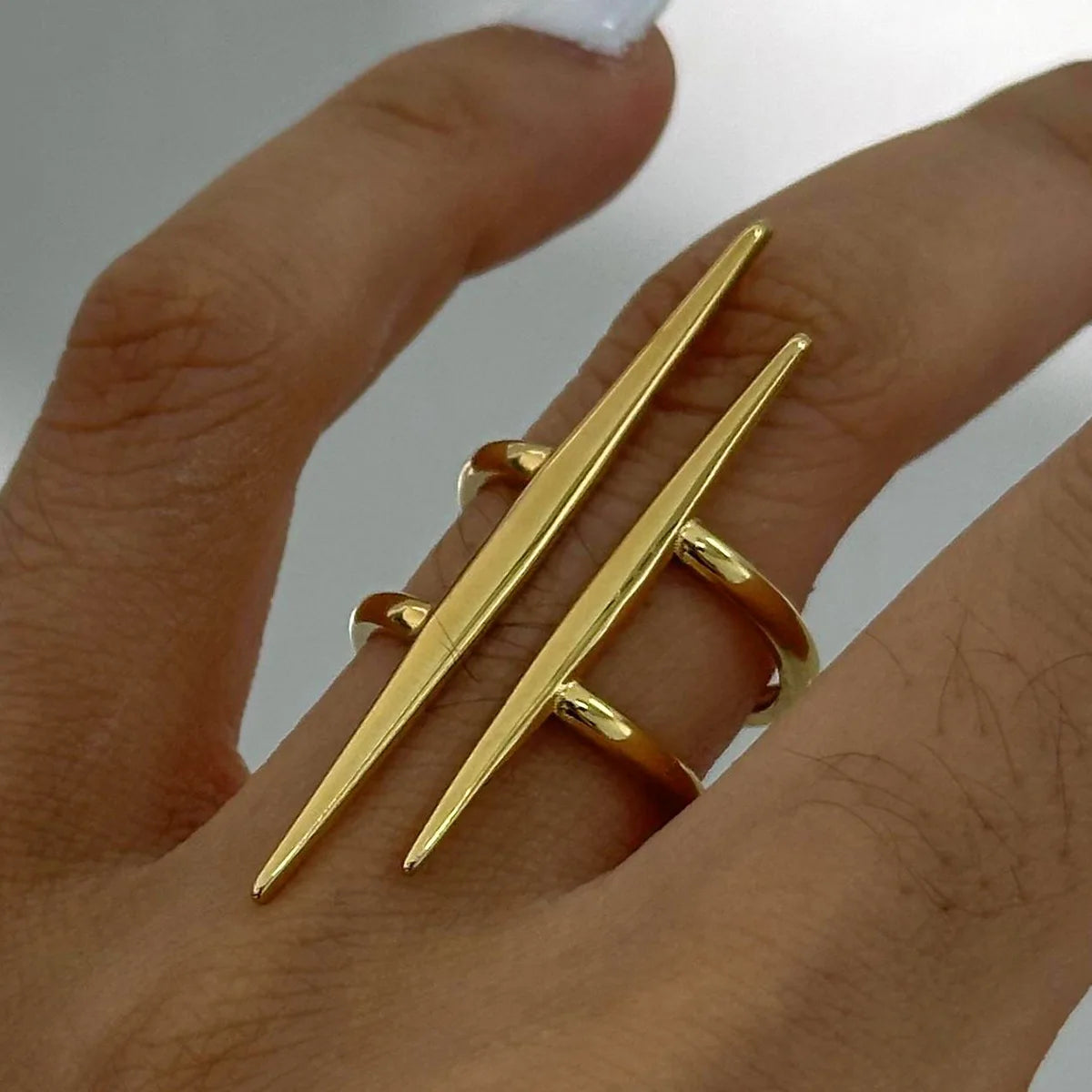 18K Gold Plated Stainless Steel Open Ring – Vintage Double Line Hollow Design