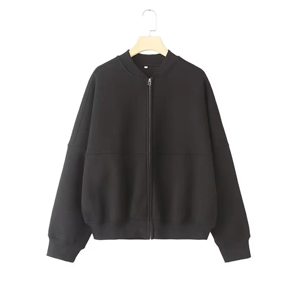 Women’s Fall 2-Piece Set – Retro Zip Bomber Jacket & Lace-Up Wide Leg Pants