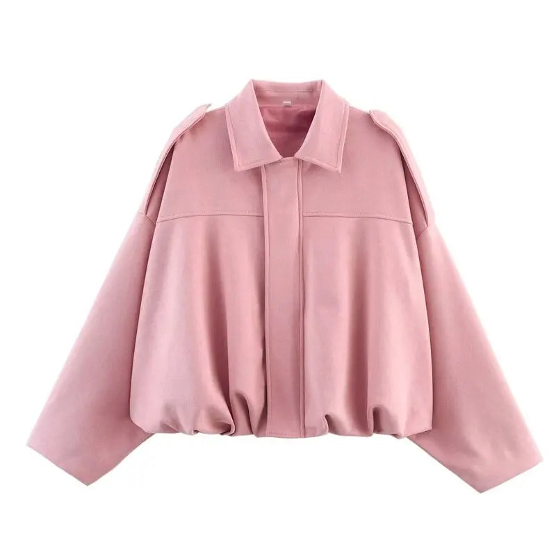 Women’s Velvet-Feel Pilot Jacket – Loose Fit Casual Outerwear