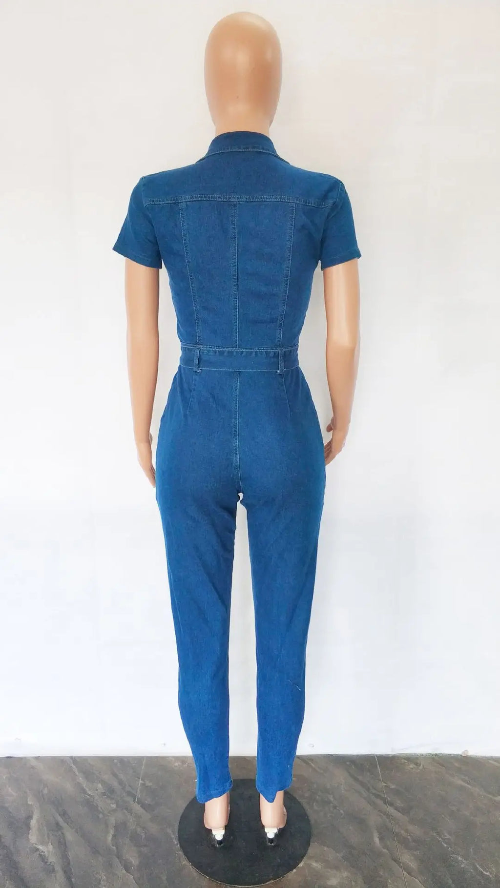 High Street Women’s Denim Jumpsuit – Sexy Turn-Down Collar Elegant Jean Romper for Casual & Party Wear
