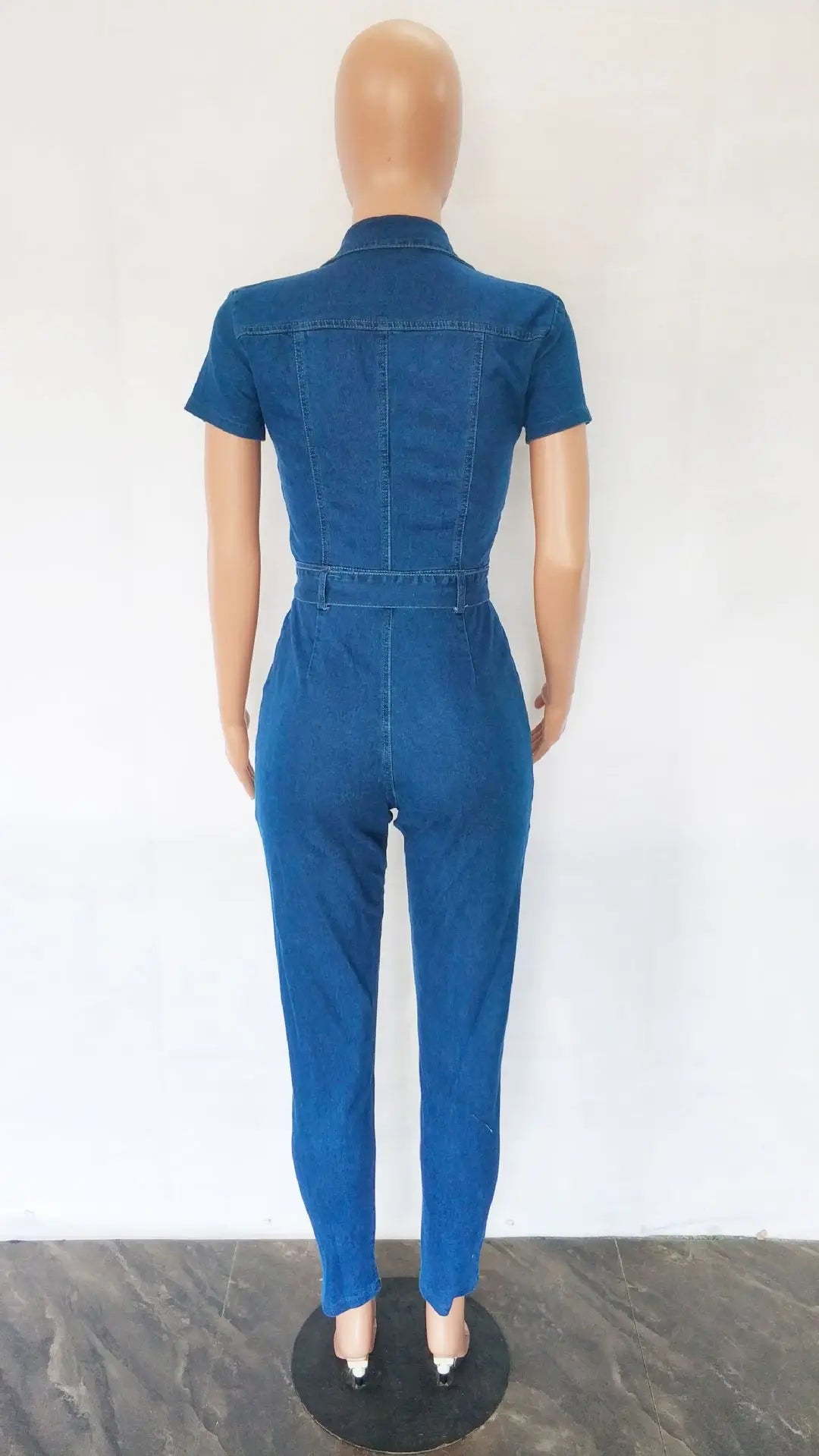 High Street Women’s Denim Jumpsuit – Sexy Turn-Down Collar Elegant Jean Romper for Casual & Party Wear