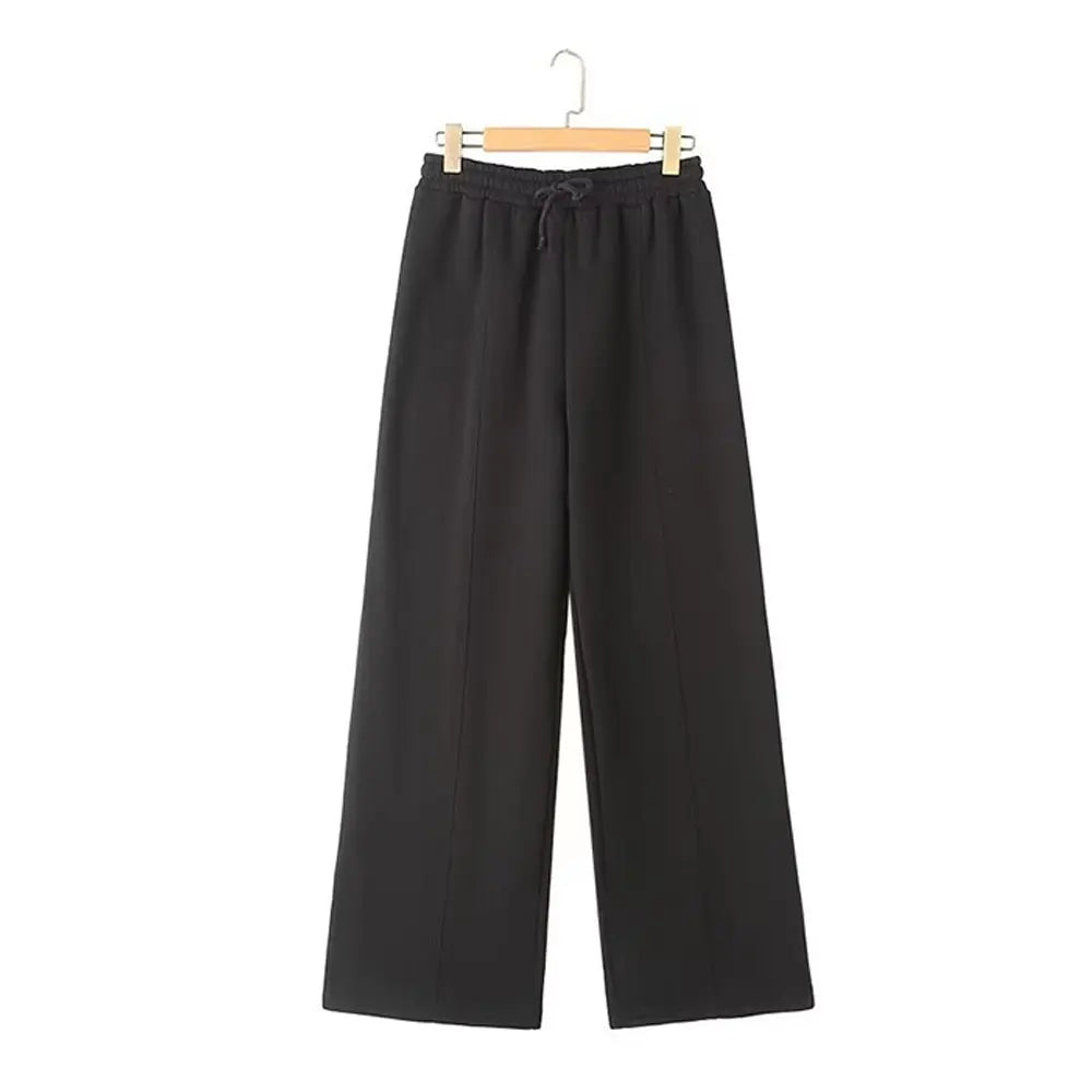 Women’s Fall 2-Piece Set – Retro Zip Bomber Jacket & Lace-Up Wide Leg Pants