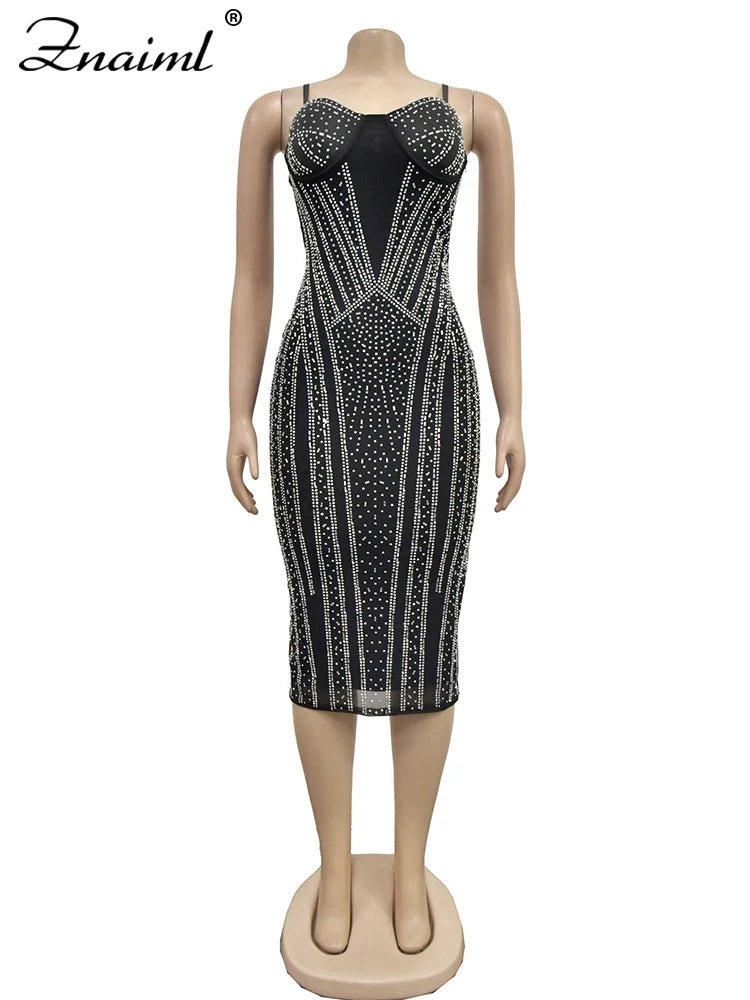 Sparkly Crystal Rhinestone Strapless Midi Dress – Celebrity Prom, Birthday & Clubwear for Women