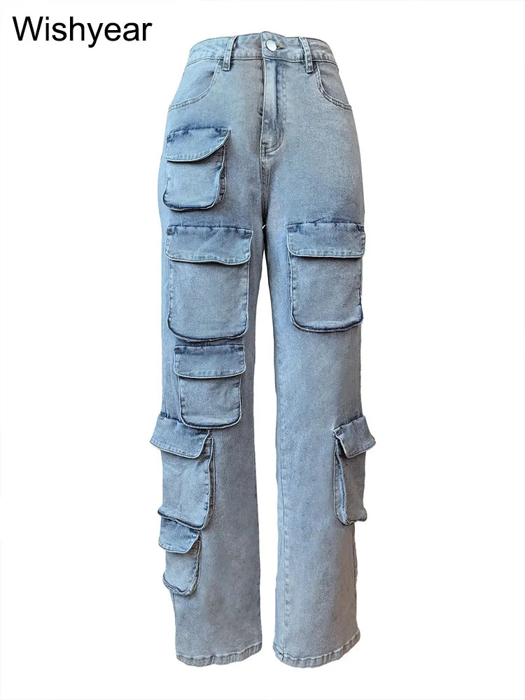 Stay Comfortable and Stylish with These Multi-Pocket Denim Cargo Sweatpants