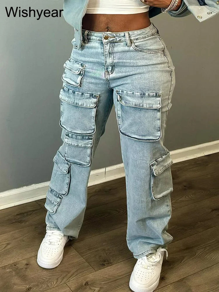 Stay Comfortable and Stylish with These Multi-Pocket Denim Cargo Sweatpants