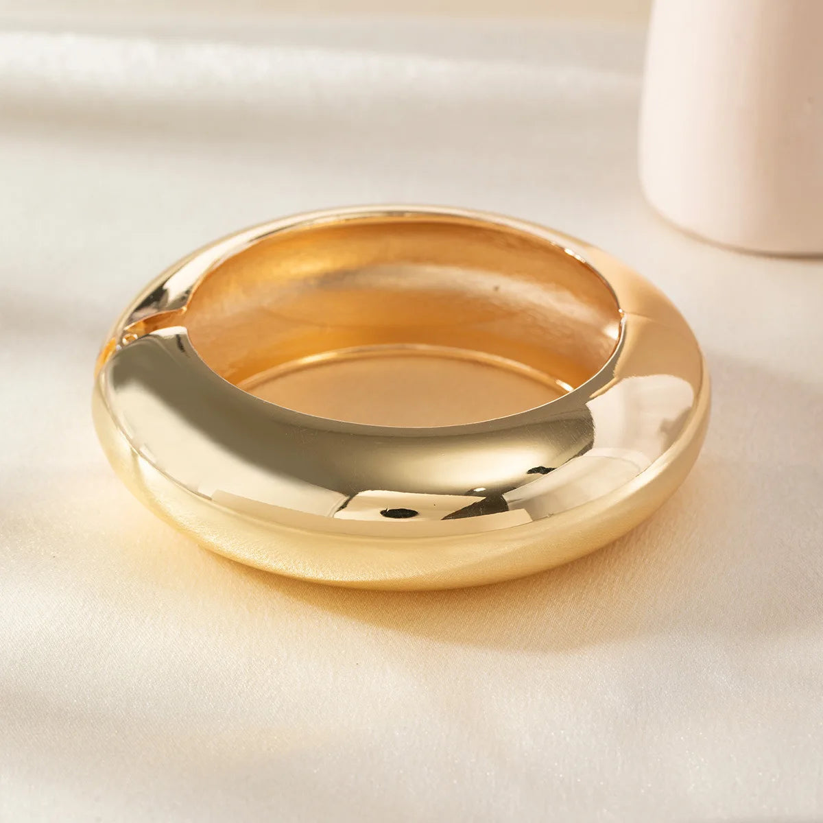 Chunky Asymmetrical Geometric Wide Bracelet – Beige & Pink Fashion Statement Jewelry