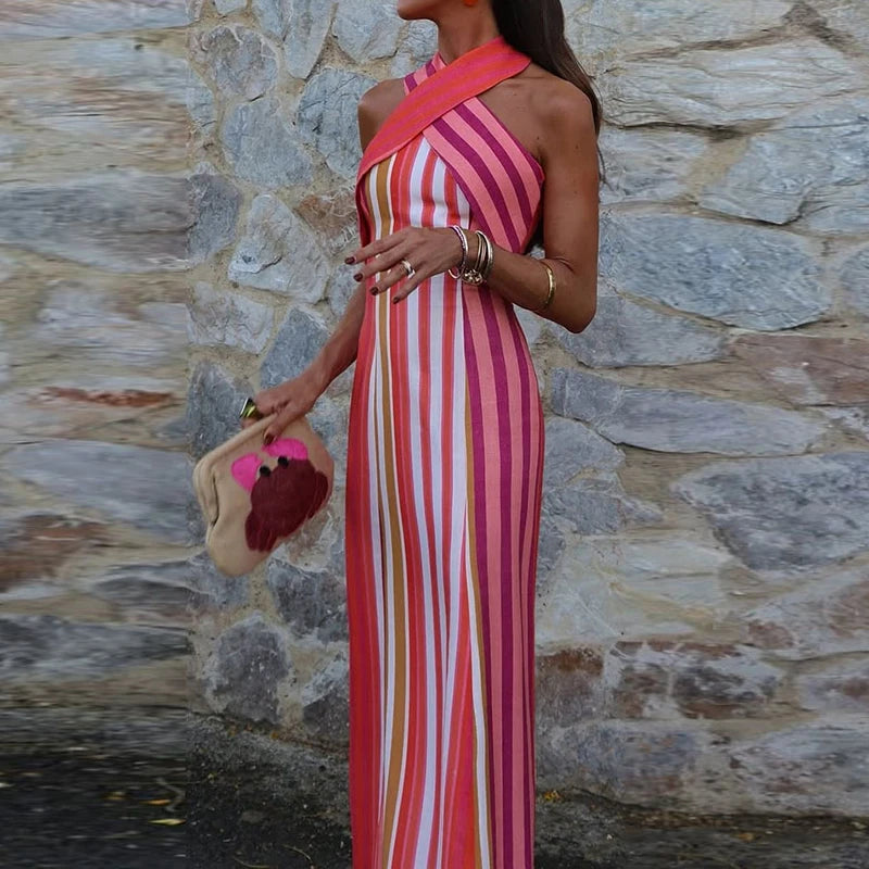 Summer Halter Backless Dress – Casual Slim Fit Holiday Beach Dress for Women