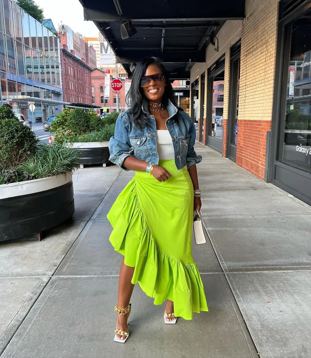 Asymmetrical Ruffle Hem Maxi Skirt – Women’s High Waist Streetwear