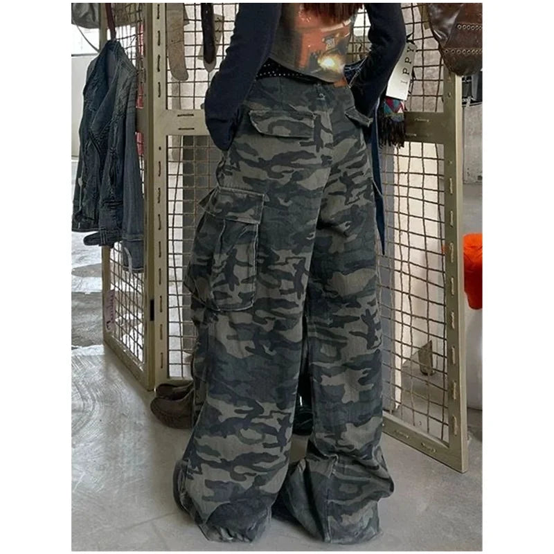Military Green Women’s High Waist Vintage Straight Baggy Jeans