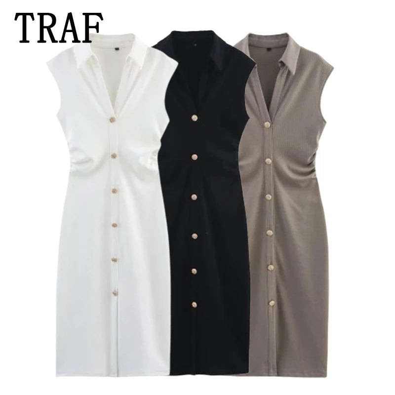 Ruched Sleeveless Long Shirt Dress – Women's Summer Elegance