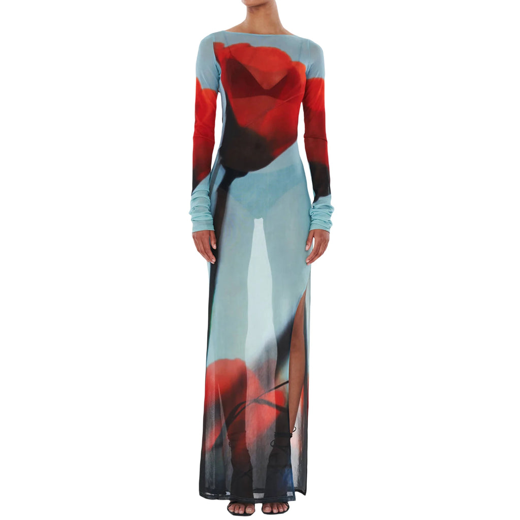Sexy Women’s Slim Fit Long Dress Cover-Ups Sheer Mesh Long Sleeve