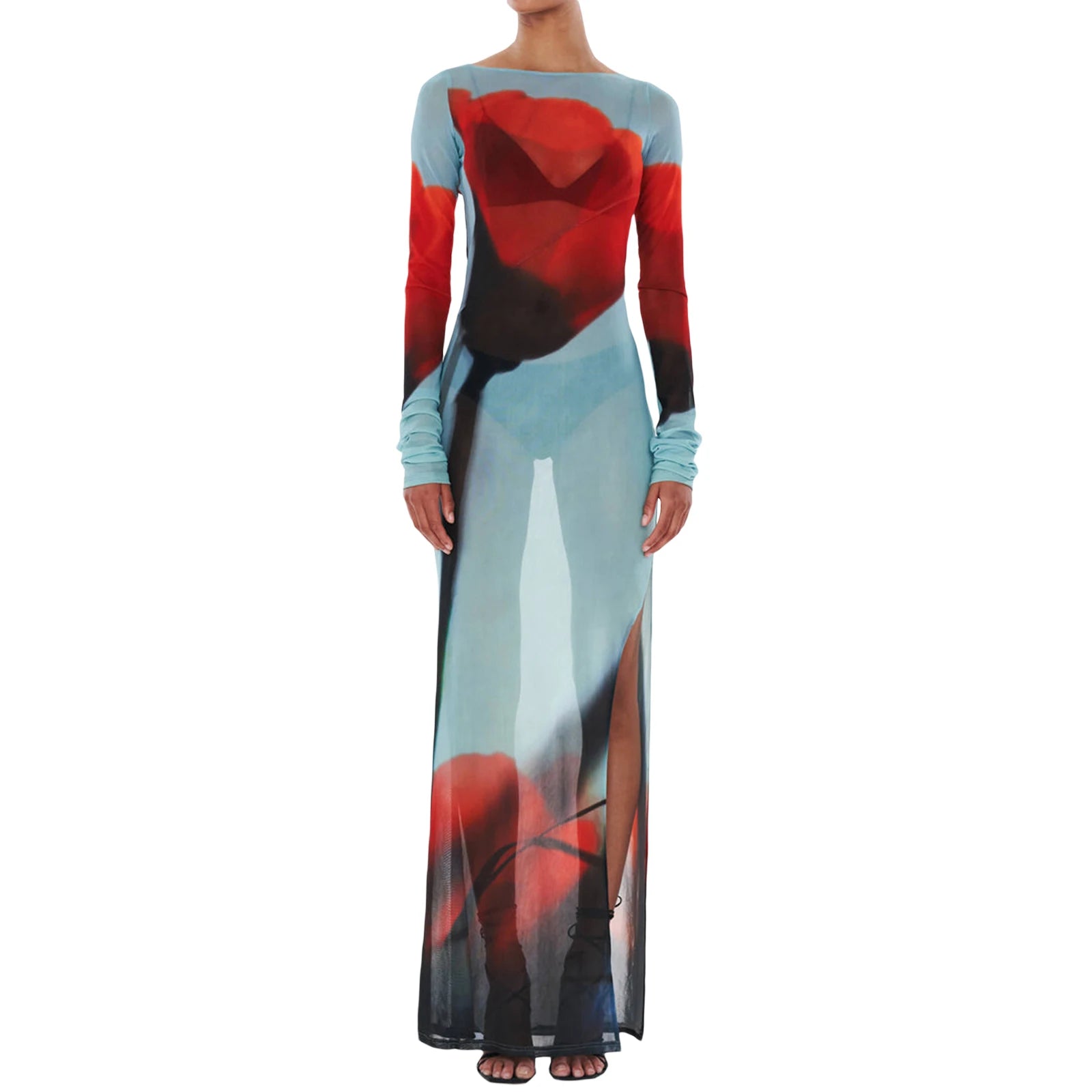 Sexy Women’s Slim Fit Long Dress Cover-Ups Sheer Mesh Long Sleeve