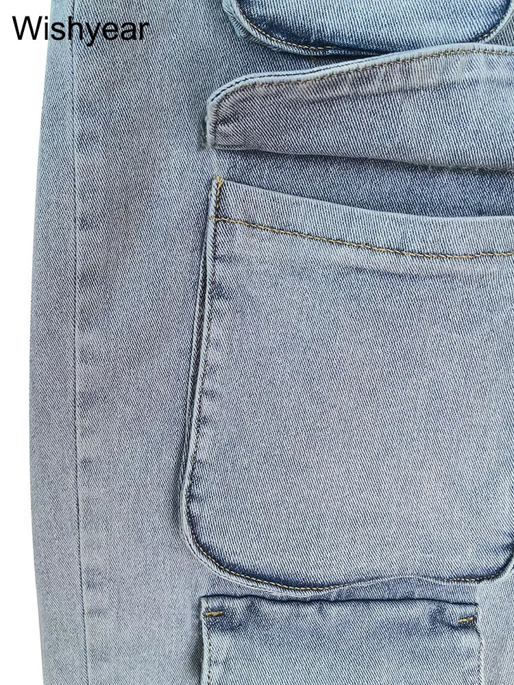 Stay Comfortable and Stylish with These Multi-Pocket Denim Cargo Sweatpants