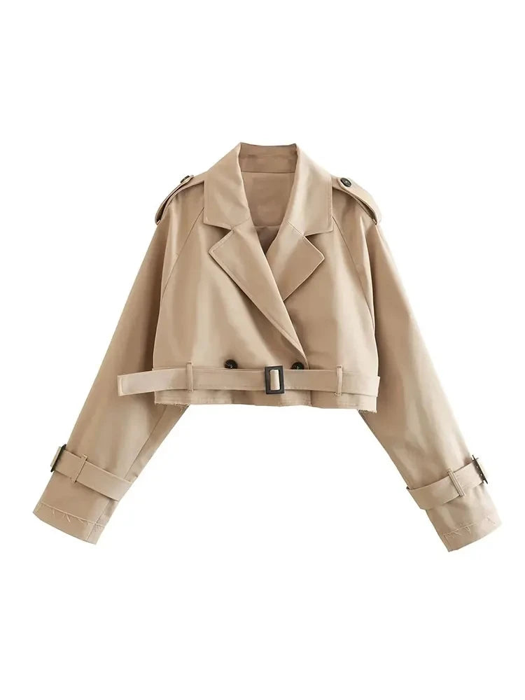 Cropped Trench Jacket – Women’s Vintage Double-Breasted Spring Coat