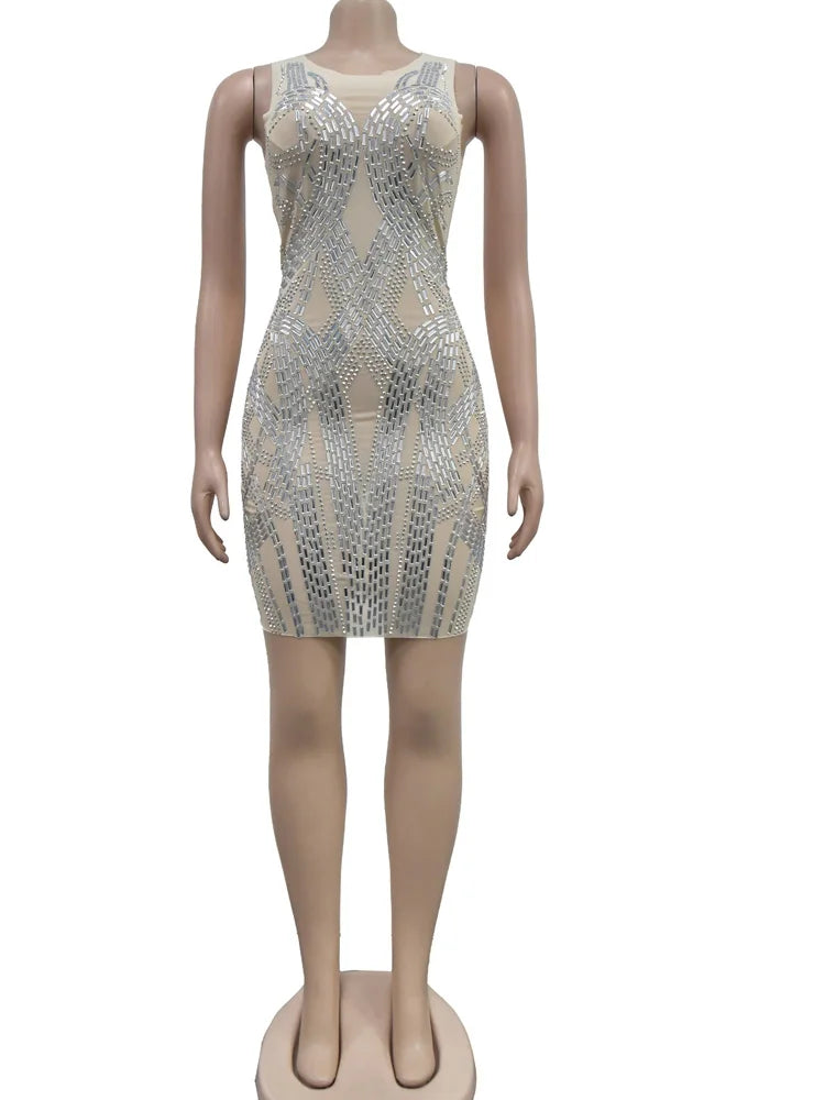 Luxury Crystal Evening Dress for Women – Sleeveless O-Neck Birthday & Party Gown