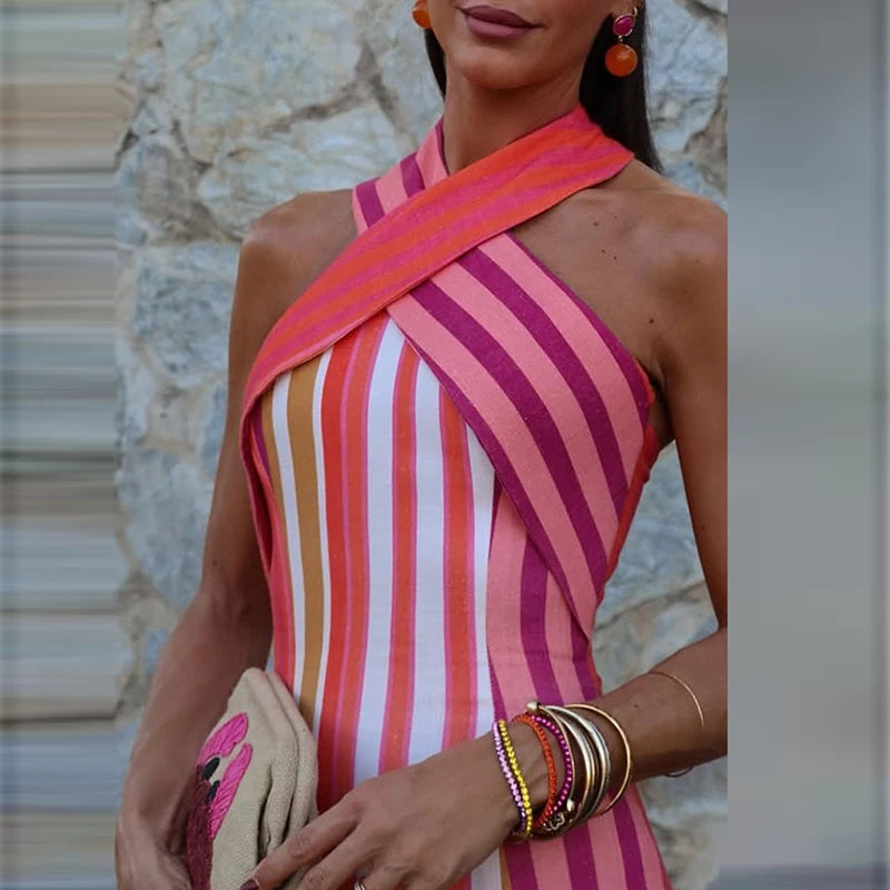 Summer Halter Backless Dress – Casual Slim Fit Holiday Beach Dress for Women