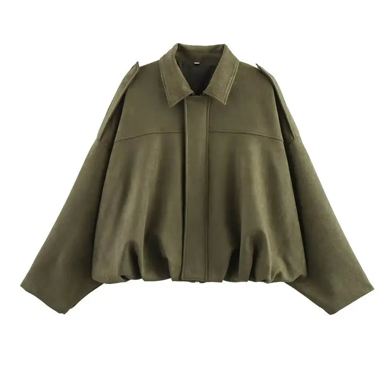 Women’s Velvet-Feel Pilot Jacket – Loose Fit Casual Outerwear