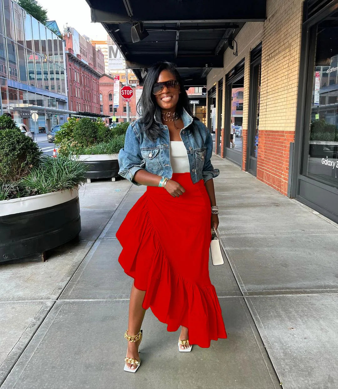 Asymmetrical Ruffle Hem Maxi Skirt – Women’s High Waist Streetwear