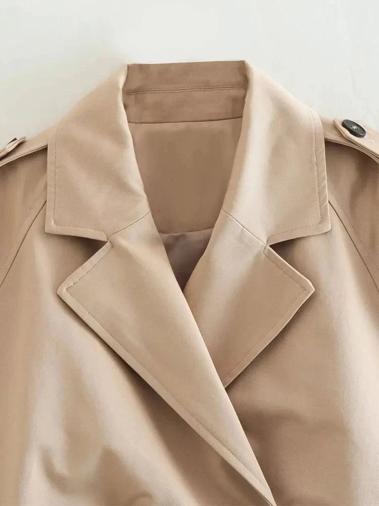 Cropped Trench Jacket – Women’s Vintage Double-Breasted Spring Coat