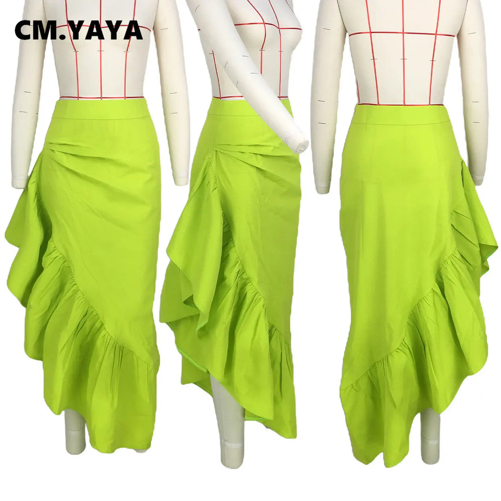 Asymmetrical Ruffle Hem Maxi Skirt – Women’s High Waist Streetwear